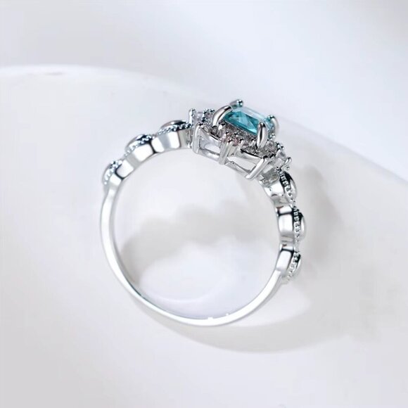 NEW 14k White Gold Aquamarine Diamond Ring Emerald Cut - Picture 3 of 4
